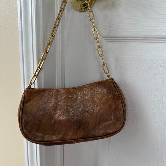 NORDSTROM purse Made in ITALY excellent condition. Gold/brown/tan chain strap - Picture 2 of 5